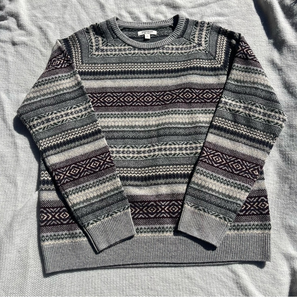 Goodthreads Men’s 100% Lambswool Fair Isle Crewneck Sweater Size XL Super Soft